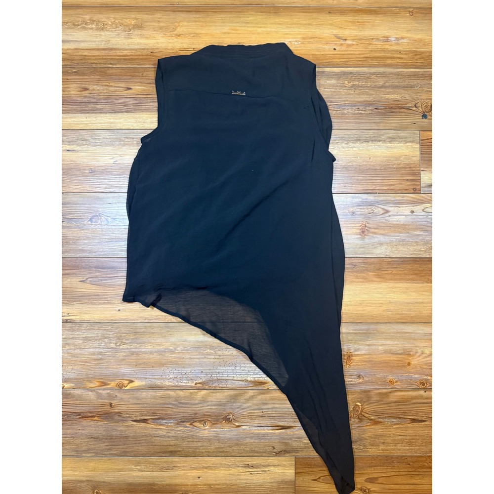 Kardashian Kollection Black Asymmetrical Draped Wrap Blouse Medium Sleeveless